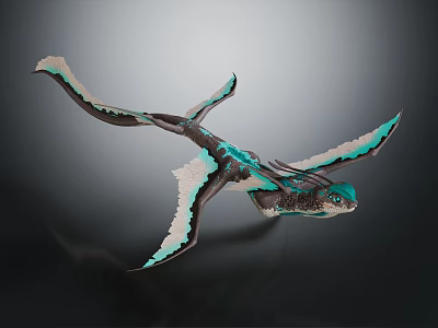 Flying Dragon Like Creature With Green And Black Wings And Scaly Body In Flight 3d model
