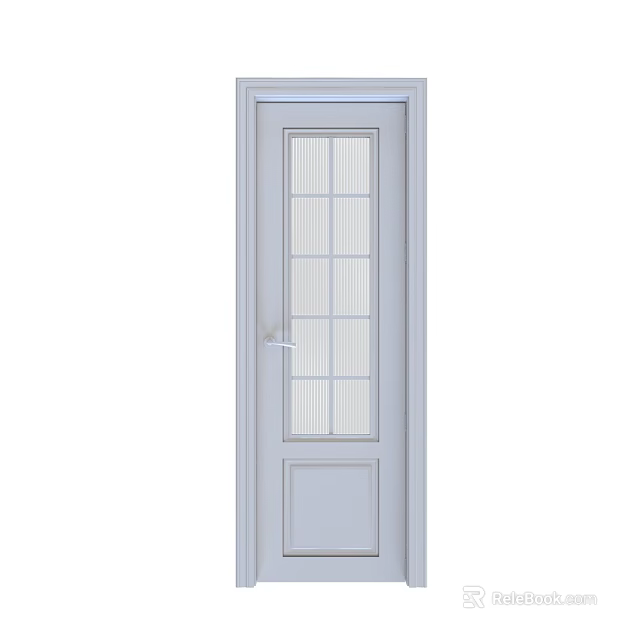 White Interior Hinged Door Featuring Clear Glass Panes And Simple Design 3d model