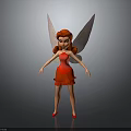Red Dress Fairy Character With Pink Wings And Red Curly Hair In Magical Design