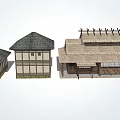 Traditional Japanese Style Buildings With Thatched Roofs And Wooden Structures