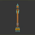 Vintage Wooden Street Lamp Structure With Green Accents Blue Lantern And Yellow Base