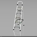 White Folding Ladder With Black Handrails And Reflective Steps On Dark Background