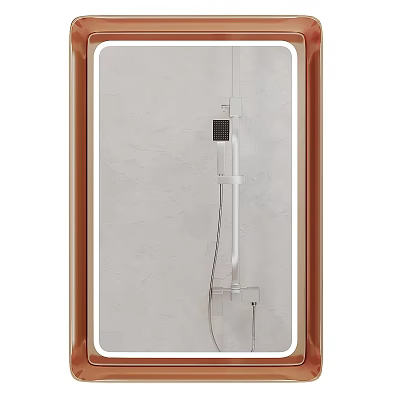 Modern Mirror with Brown Frame Against Light Textured Wall Background 3d model