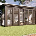 Modern Villa Balcony Design With Glass Doors Outdoor Seating And Green Lawn