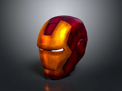 Innovative Weapon Themed Iron Man Helmet 3D Model With Red Orange Glowing Eyes 3d model