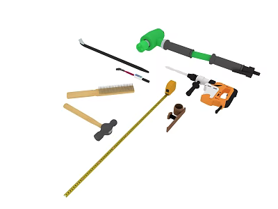 Essential Hardware Tools Collection Including Hammer Screwdriver Tape Measure And Drill 3d model
