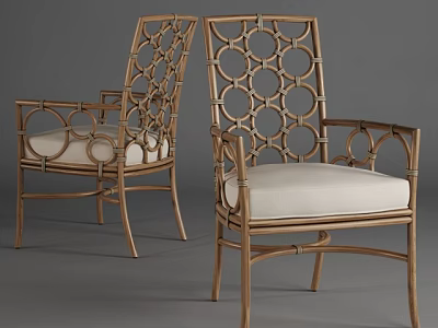Rattan Armchair With Gold Metal Frame White Cushion And Openwork Back Design 3d model