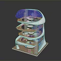 Modern Multi Floor Building With Blue Glass Top And Open Interior Design