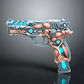 Futuristic Sci Fi Pistol With Blue Glowing Accents And Metallic Muscle Texture