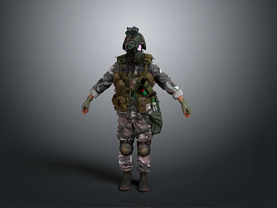Military Soldier In Camouflage Uniform With Tactical Gear Helmet And Armor 3d model