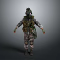 Military Soldier In Camouflage Uniform With Tactical Gear Helmet And Armor