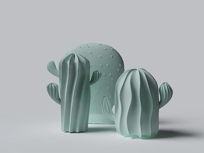 Light Green Cactus Shaped Decorative Ornament Set with Various Designs for Home Decoration 3d model