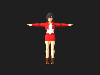 Game Movie Character With Short Black Hair Red Outfit White Cross Brown Boots Arms Outstretched 3d model