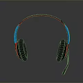 Stylish Headphones With Red Blue Headband And Black Ear Cups Design