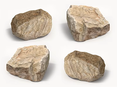 Natural Rough Textured Stone Pieces with Wooden Accents for Home Decoration 3d model