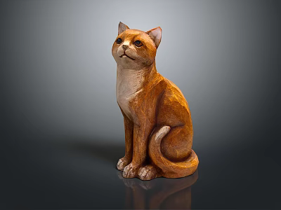 Decorative Orange And White Cat Sculpture Sitting With Curled Tail On Dark Background 3d model