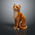 Decorative Orange And White Cat Sculpture Sitting With Curled Tail On Dark Background