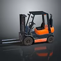 Orange And Black Forklift With Front Forks Operator Cab And Large Wheels 3d model