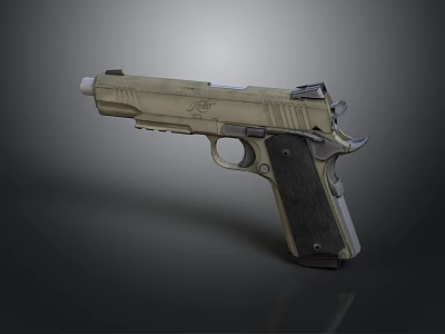 Modern Tactical Pistol With Tan Metallic Body And Black Textured Grip 3d model