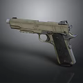 Modern Tactical Pistol With Tan Metallic Body And Black Textured Grip