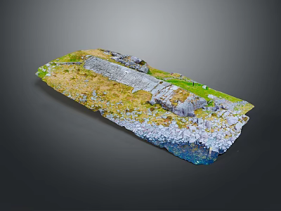 Natural Landscape 3D Terrain Model Featuring Undulating Grassland Rocks And Water Area 3d model