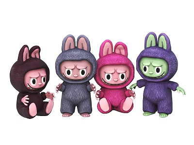 Cute Plush Rabbit Costume Dolls in Assorted Colors with Lovable Expressions 3d model