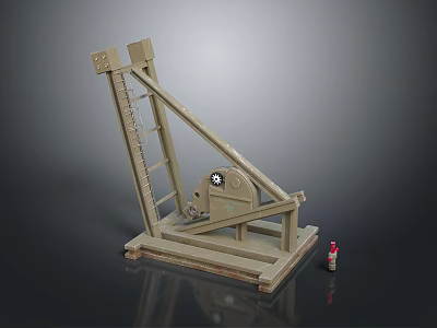 Wooden Catapult Mechanical Device With Gear System And Stable Base Stand 3d model