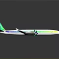 Modern White Aircraft With Green And Blue Stripes Four Engines And Wings Design