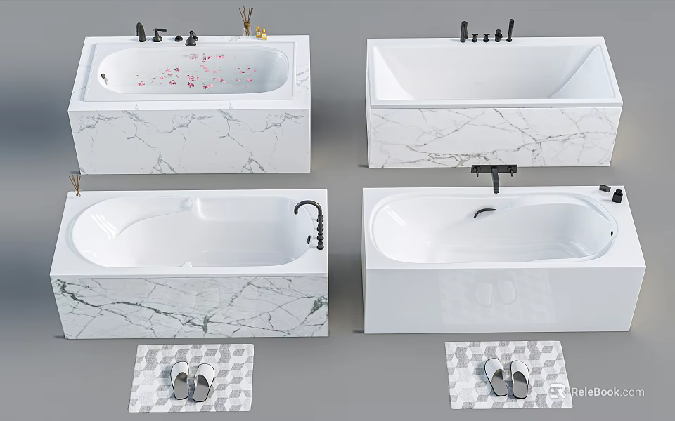 Elegant Marble Washbasin Design With Faucet Bath Mat And Slippers 3d model 
