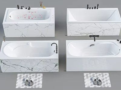 Elegant Marble Washbasin Design With Faucet Bath Mat And Slippers 3d model