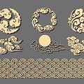 New Chinese-style Carved Xiangyun Gilded Carved Patterns Combination Xiangyun Wave Tile Carved Patterns Combination Pattern Window Round Carved 3d model