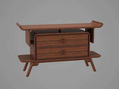 Modern Minimalist Walnut Wooden Entryway Console Cabinet With Drawers And Shelf Design 3d model
