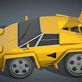 Yellow Low Poly Style Sports Car With Large Wheels And Rear Spoiler