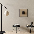 Modern Minimalist Side Tables With Books Decorative Items And Floor Lamp Near Wall Art