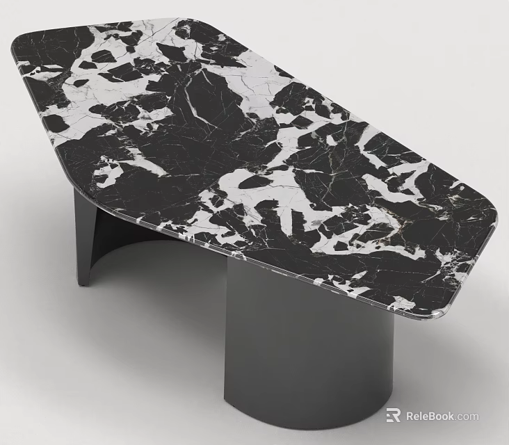Modern Black and White Marble Coffee Table with Irregular Shape and Cylindrical Legs 3d model