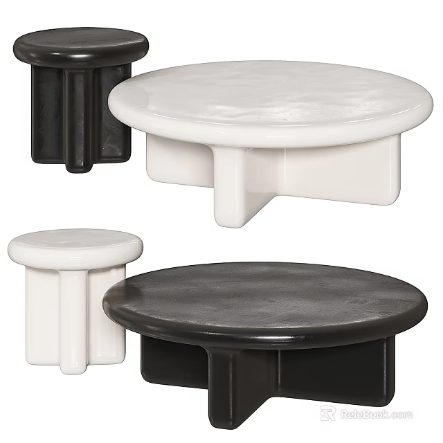 Various Modern Coffee Tables With Round Top Simple Base And Black White Colors 3d model 