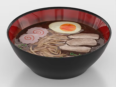Delicious Ramen Bowl With Soft Boiled Egg Sliced Meat Swirl Fish Cakes And Scallions 3d model
