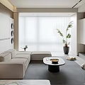 Modern Living Dining Room Interior With Upholstered Sofa Coffee Table Floor Lamp And Potted Plant