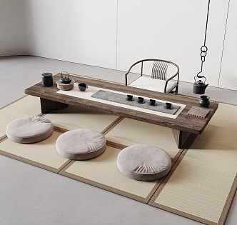 Japanese Tea Table and Chair Tatami Tea Table and Chair Combination 3d model