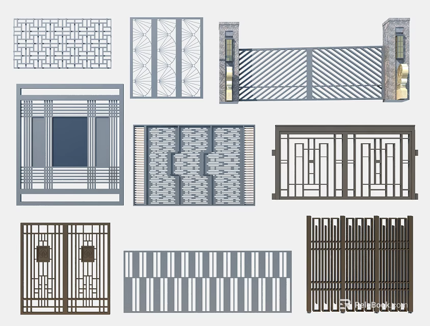 Decorative Grilles And Gates With Various Geometric Patterns And Designs 3d model 