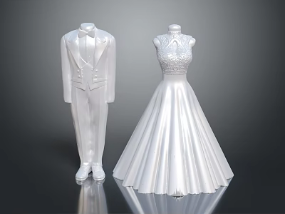 Elegant White Wedding Dress And Groom Suit Formal Attire For Bridal Events 3d model