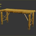 Natural Bamboo Stool With Handwoven Seat And Crossed Supportive Legs Design