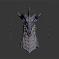 Mythical Dragon Head Game Character With Blue Purple Scales Horns And Open Mouth Sharp Teeth