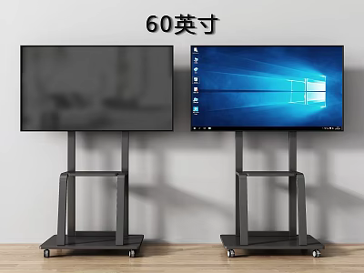 Two 60 Inch TVs on Wheeled Stands with Clear Display Screens 3d model