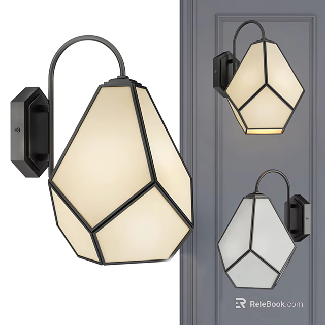Modern Geometric Wall Sconce With Metal Frame And Glass Shade 3d model 