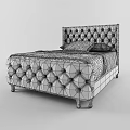 Elegant Beige Tufted Double Bed With Green Sheet And Purple Floral Quilt
