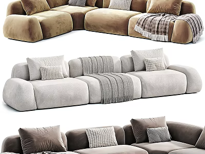 Stylish Sectional Sofa In Various Colors With Plush Cushions And Cozy Throw Blanket 3d model