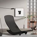 Modern Black Wooden Lounge Chair With Floor Lamp Decorative Painting Grid Wall And Potted Plant