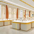 Modern Jewelry Store Interior With Glass Display Counters And Decorative Fan Elements 3d model