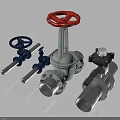 Various Types of Industrial Valves with Red and Blue Handwheels Including Gate and Ball Designs